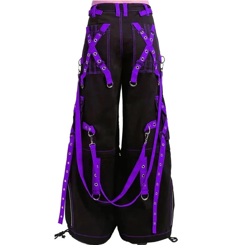 Men’s Extreme Bondage Gothic Electro X-Strap Zip Off Pant Black/Purple