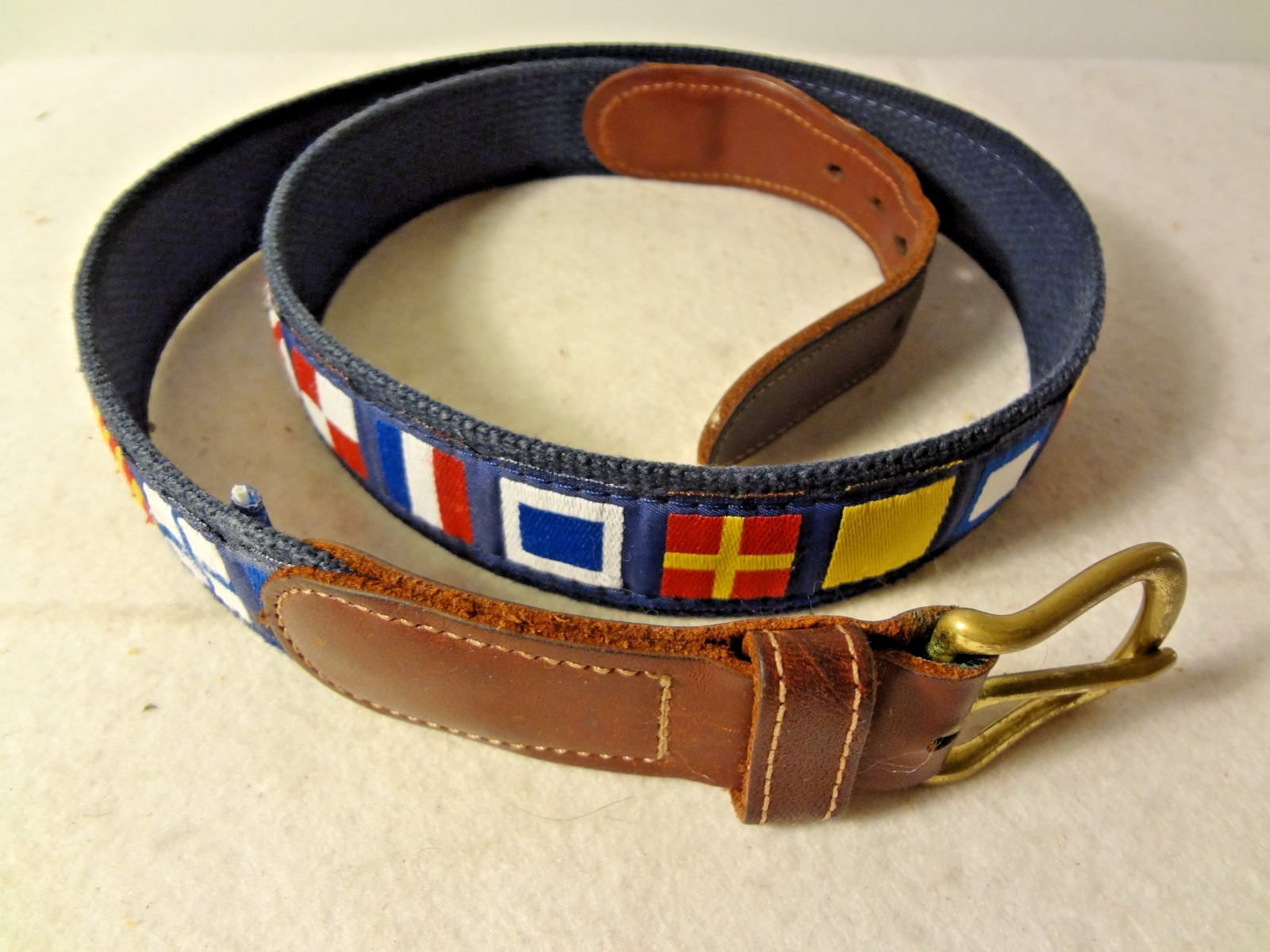 Vintage Preppy Belt with Flags by Preston Made In New England 35 1/2″ – 38 1/2″