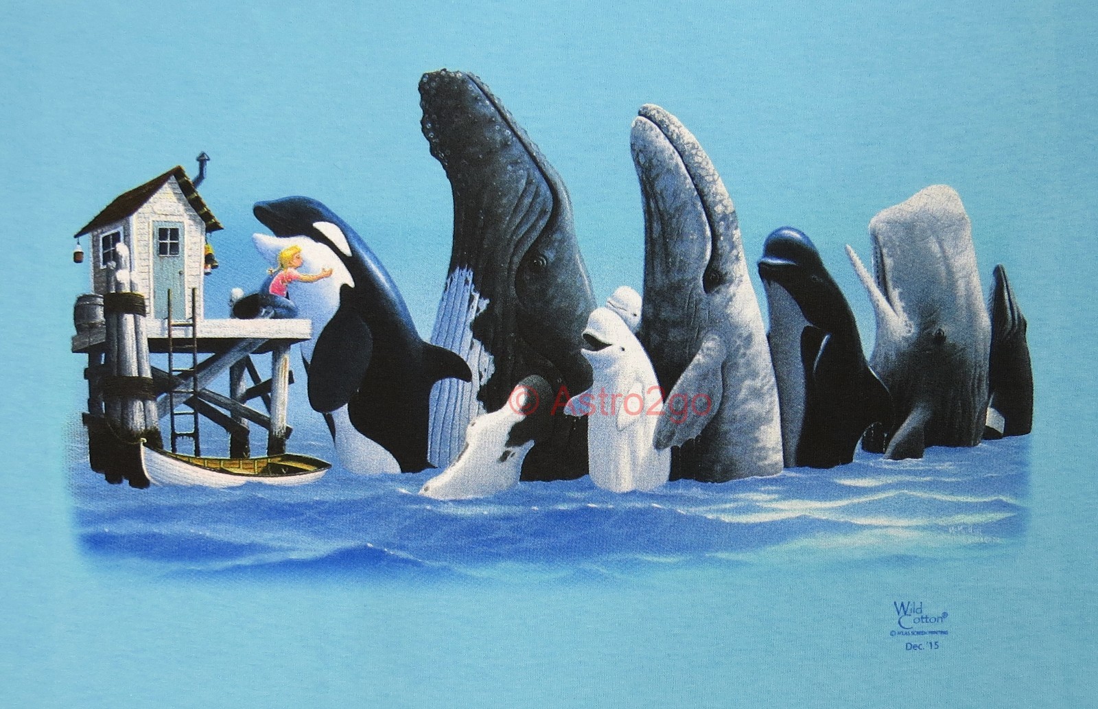 WHALE HUGGER-Orca Killer Blue Beluga Sperm Ocean Nature SLIGHT BLEMS T shirt S-L