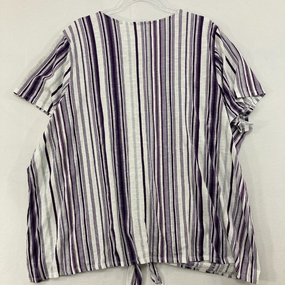 Lane Bryant Top size 26/28 Purple Striped Tie Front Stretch Casual Comfy