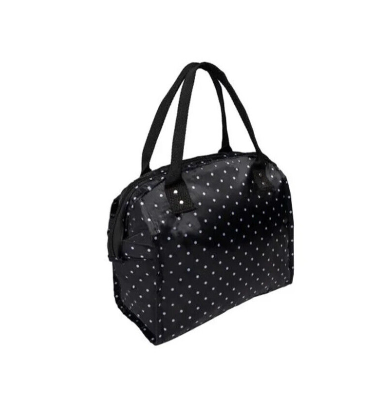 Kathy Ireland Travel Leah Polka Dot Lunch Fabric Tote Black White Silver