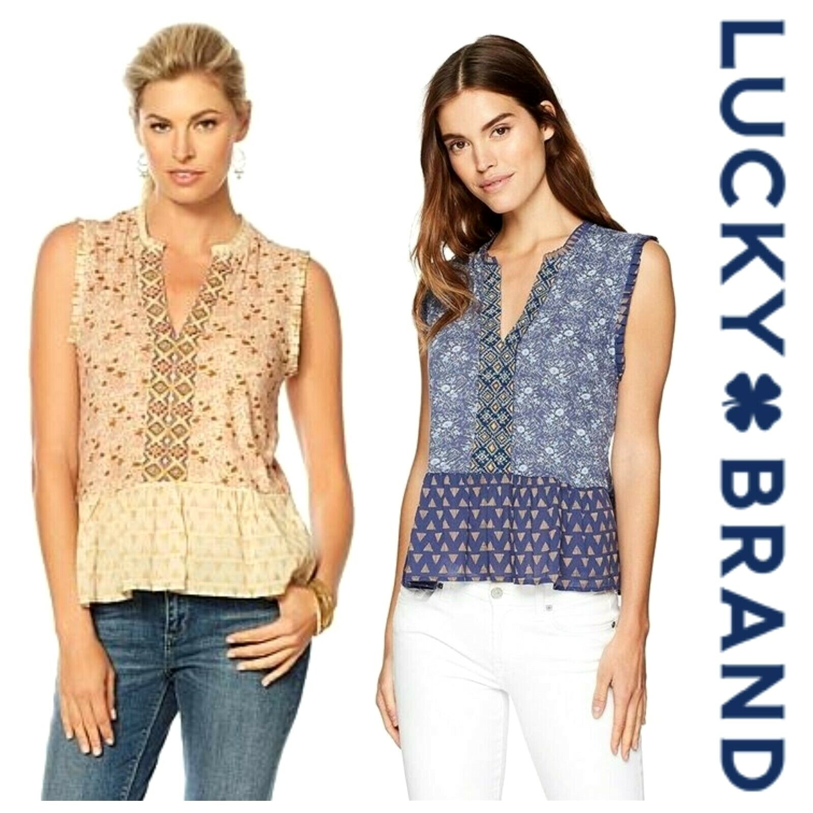 LUCKY BRAND SEXY BOHO CHIC FLORAL MIX PRINT PEPLUM TANK BLOUSE TOP NWT $ 70