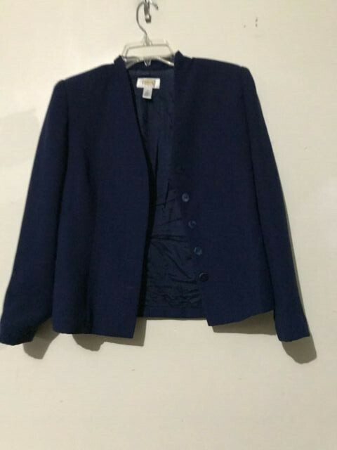 Talbots Petite Size 2P Blue No Collar Women Suit Blazer Jacket Stylish RN#58142