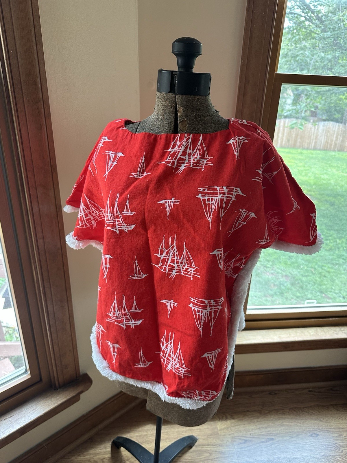 Vintage Coastal Sailboat Women’s Fringed Shirt Poncho