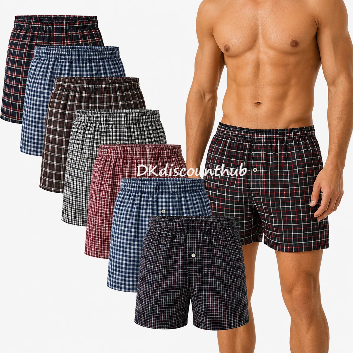 6 Pack Men’s Premium Boxers 100% Cotton Underwear Trunk Plaid Shorts Size S~3XL