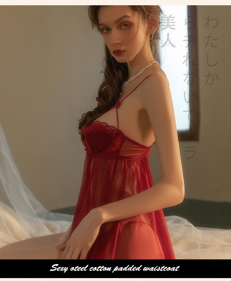 Hot Lace Open Bust Hollow Out Nightdress Sleepwear Sexy Cami Lingerie Sheer Mesh