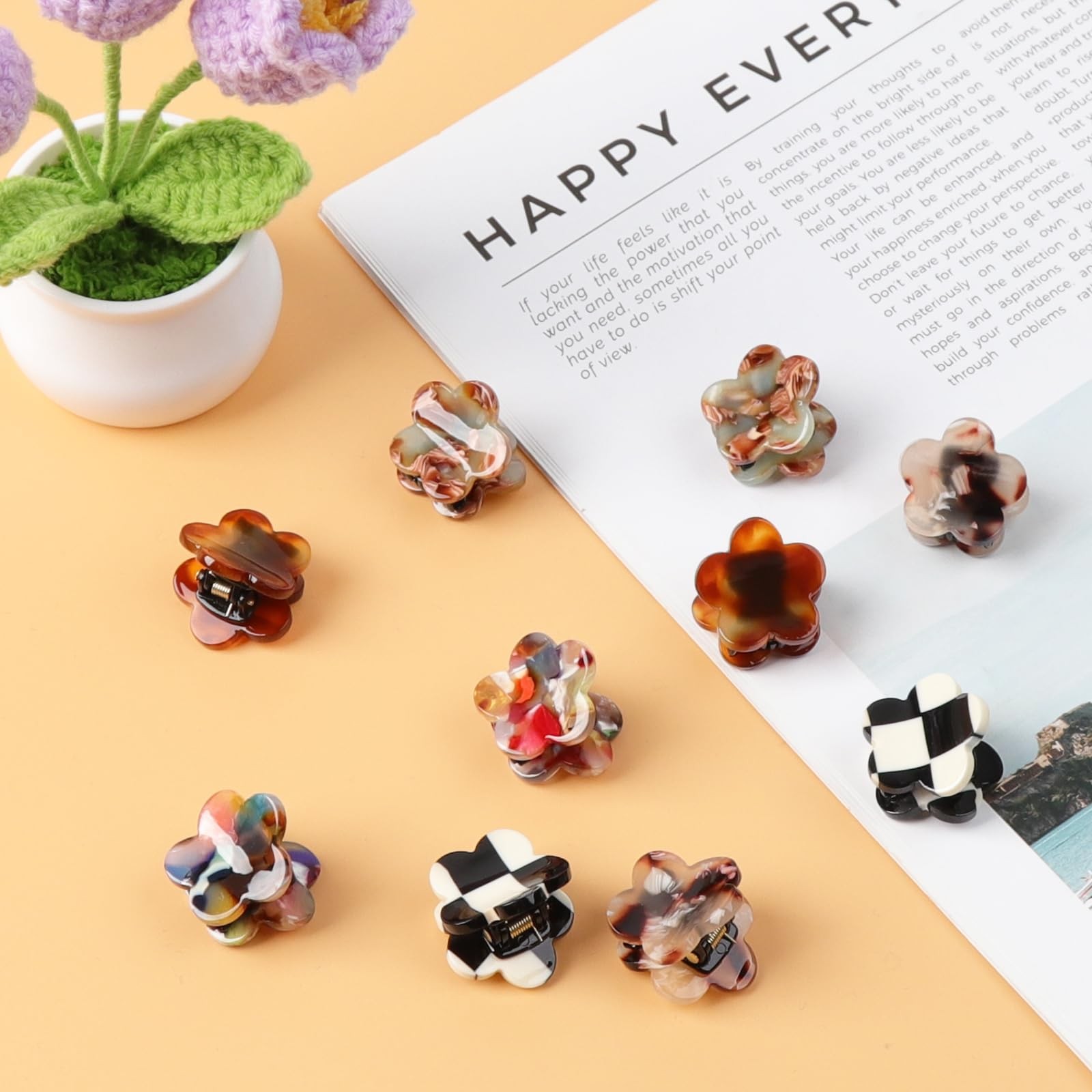 10PCS Small Hair Clips Acetic Acid Flower 1 Count (Pack of 10), Multicolor