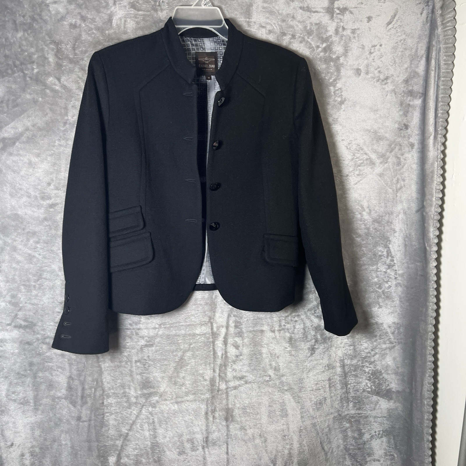 Carmel Zhao Women’s Jacket Size 10 Black No Pockets 90% Wool 10% Cashmere