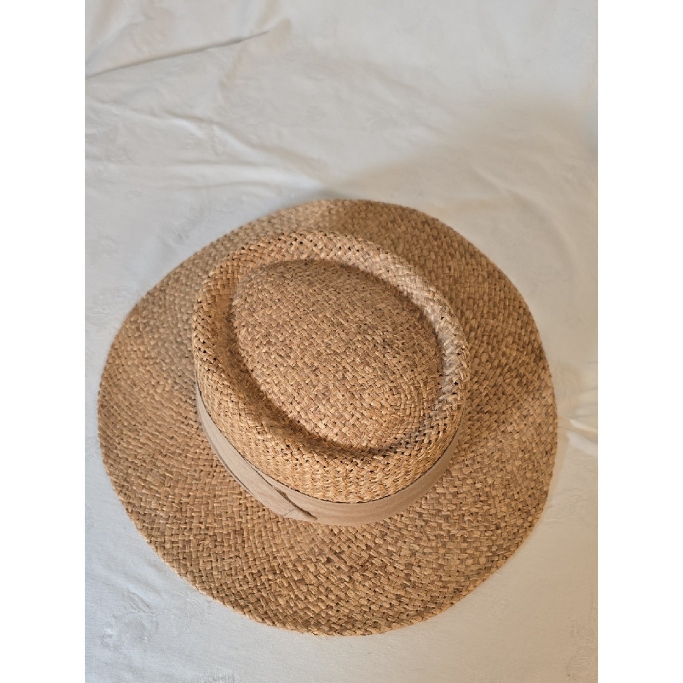 Peter Grimm Natural Brown Straw Fedora Panama Hat with Tan Band One Size