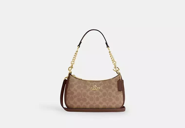 COACH Teri Signature Coated Canvas Tan Brown Excellent