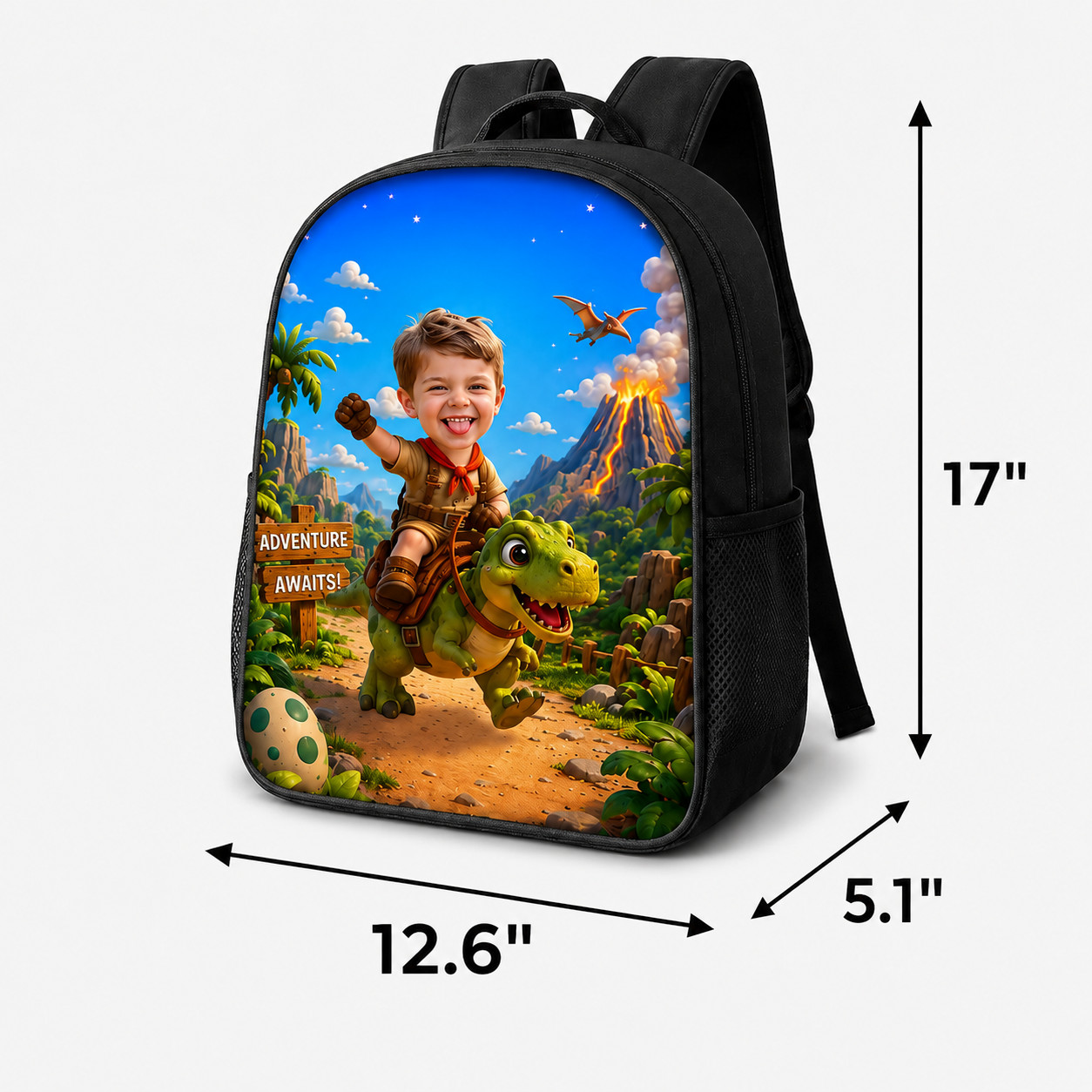 Kids Dinosaur School Backpack, Personalized Photo Book Bag,Custom Back to School