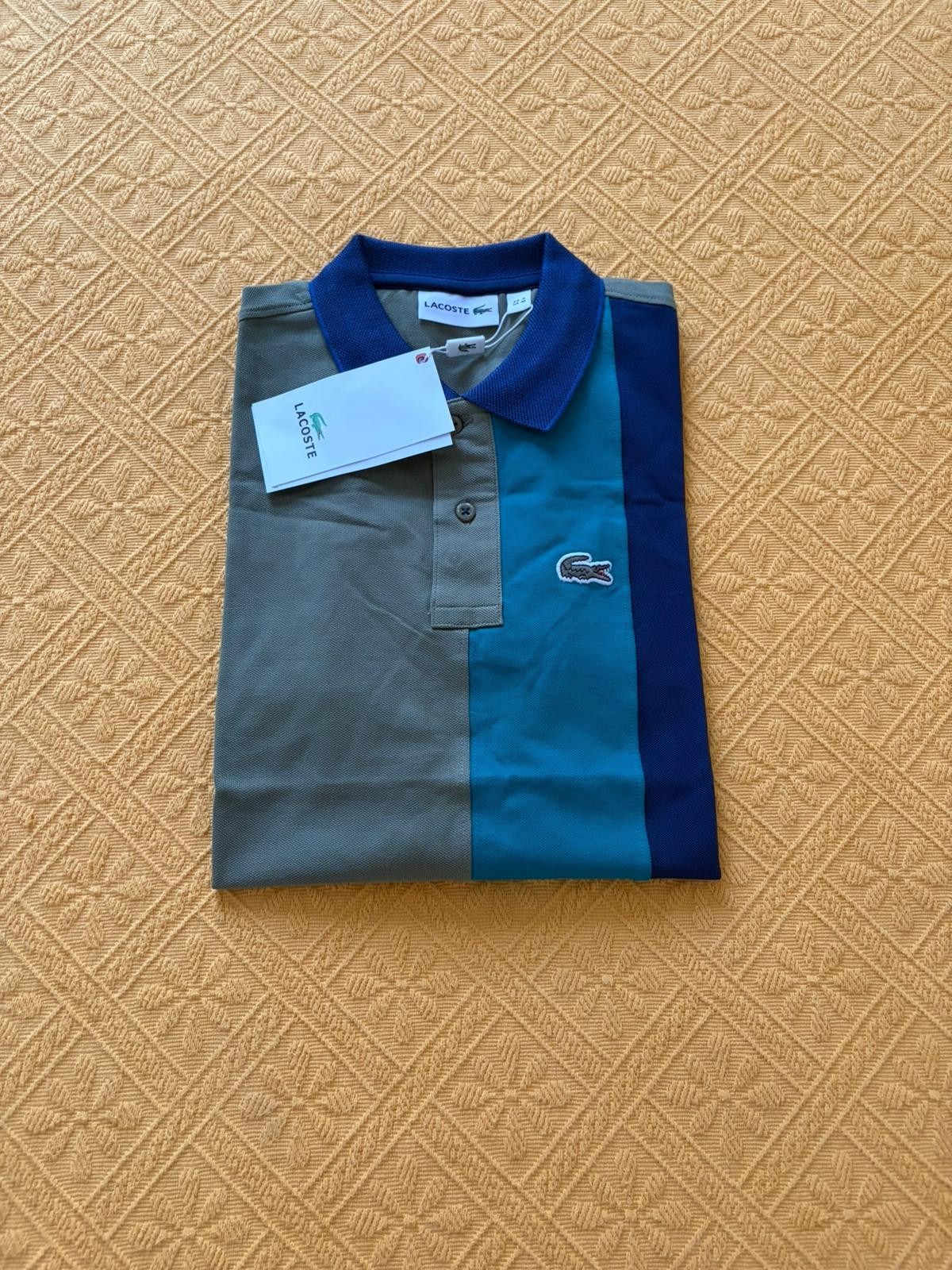 Lacoste Mens Color-Block Polo Shirt Grey Blue Turquoise Size M FR 4 – NEW