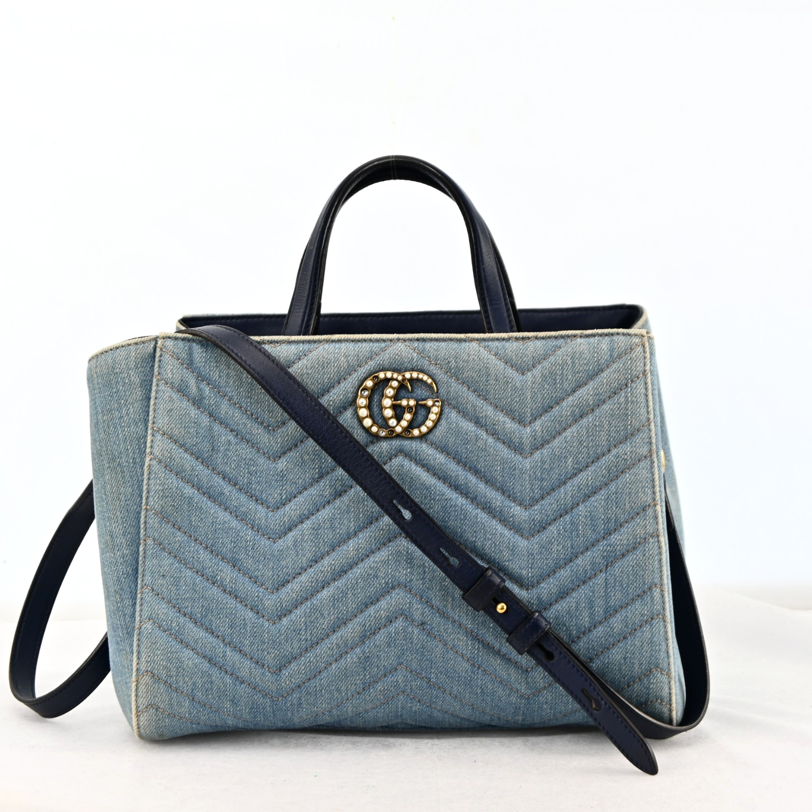 GUCCI 448054 Marmont denim x leather 2Way Hand Bag Shoulder Bag R3909YR805
