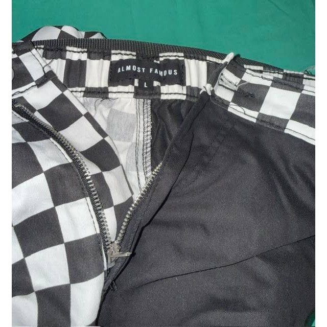 Almost Famous Checkerboard Jogger Pants | Y2K Streetwear Moto Racer Black White