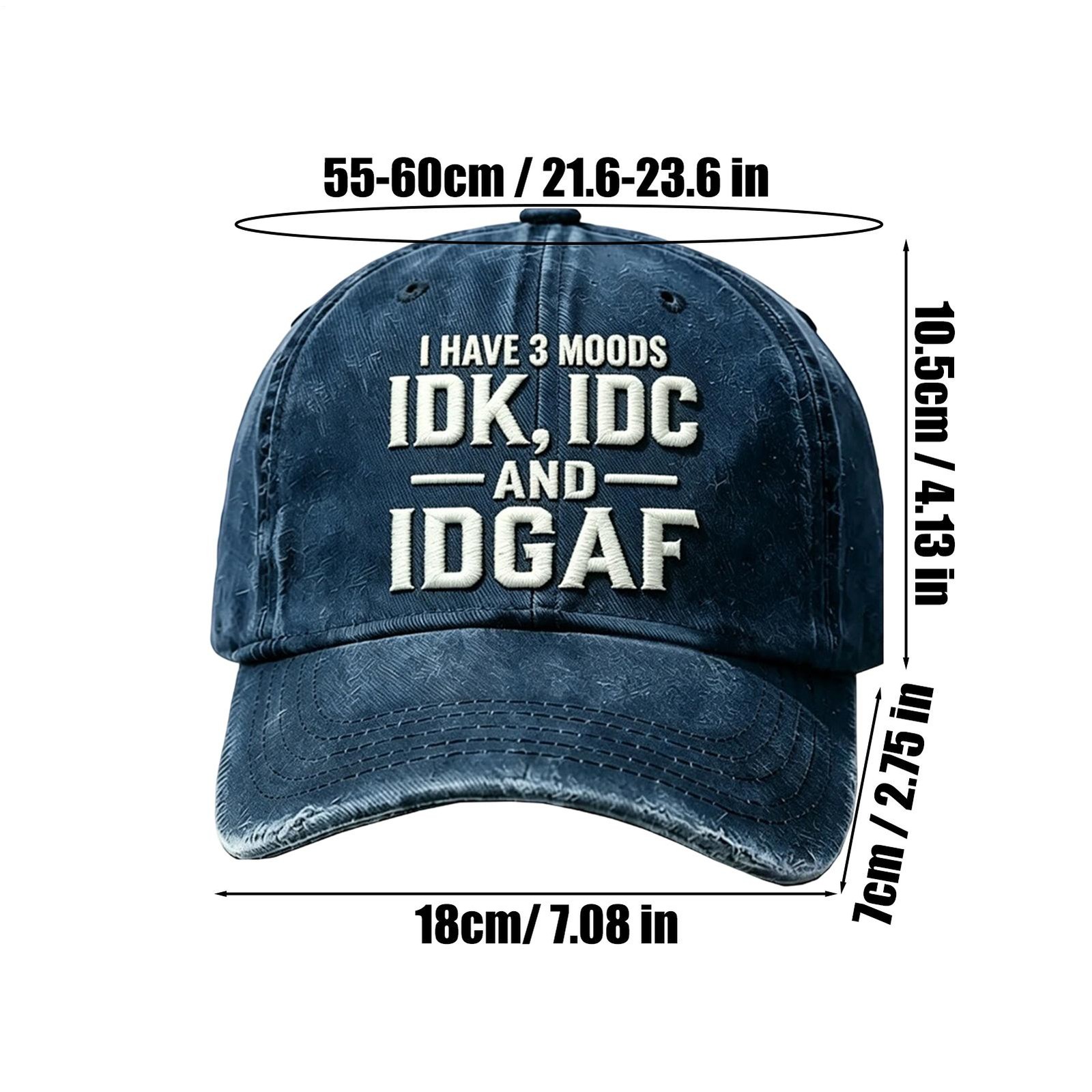 IDK IDC & IDGAF Skull Embroidered Vintage Washed Baseball Cap Funny Men Dad Hat