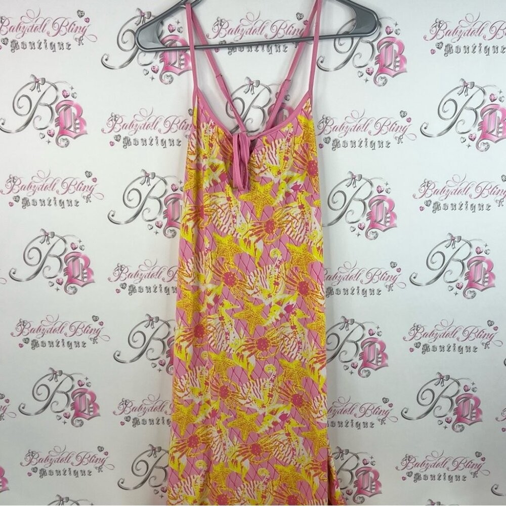 Macbeth Collection by Margaret Josephs dress starfish crabs ocean Pink Yellow