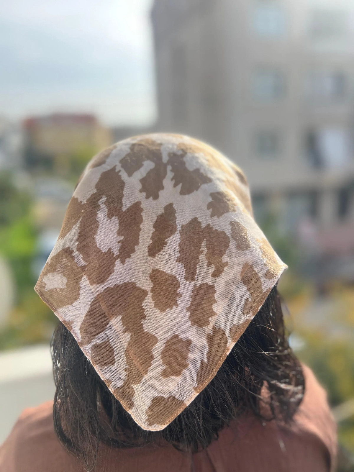 Leopard Print Cotton Bandana Boho Style Neck Scarf 19.7×19.7 in Handmade