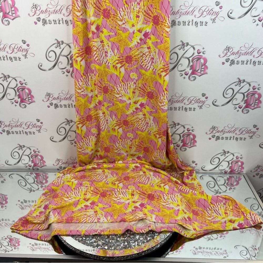 Macbeth Collection by Margaret Josephs dress starfish crabs ocean Pink Yellow