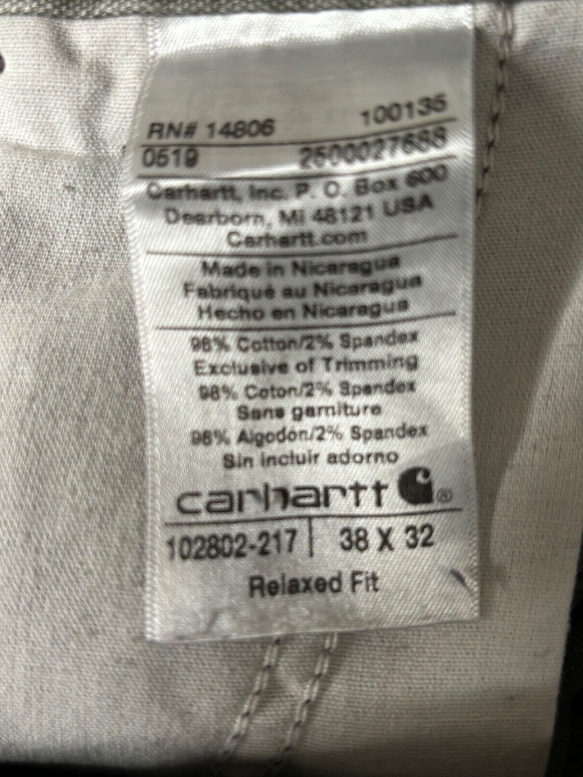 Carhartt Double Knee Work Pants 102802-217 Gray Relaxed Fit Flex Rugged 38 x 32