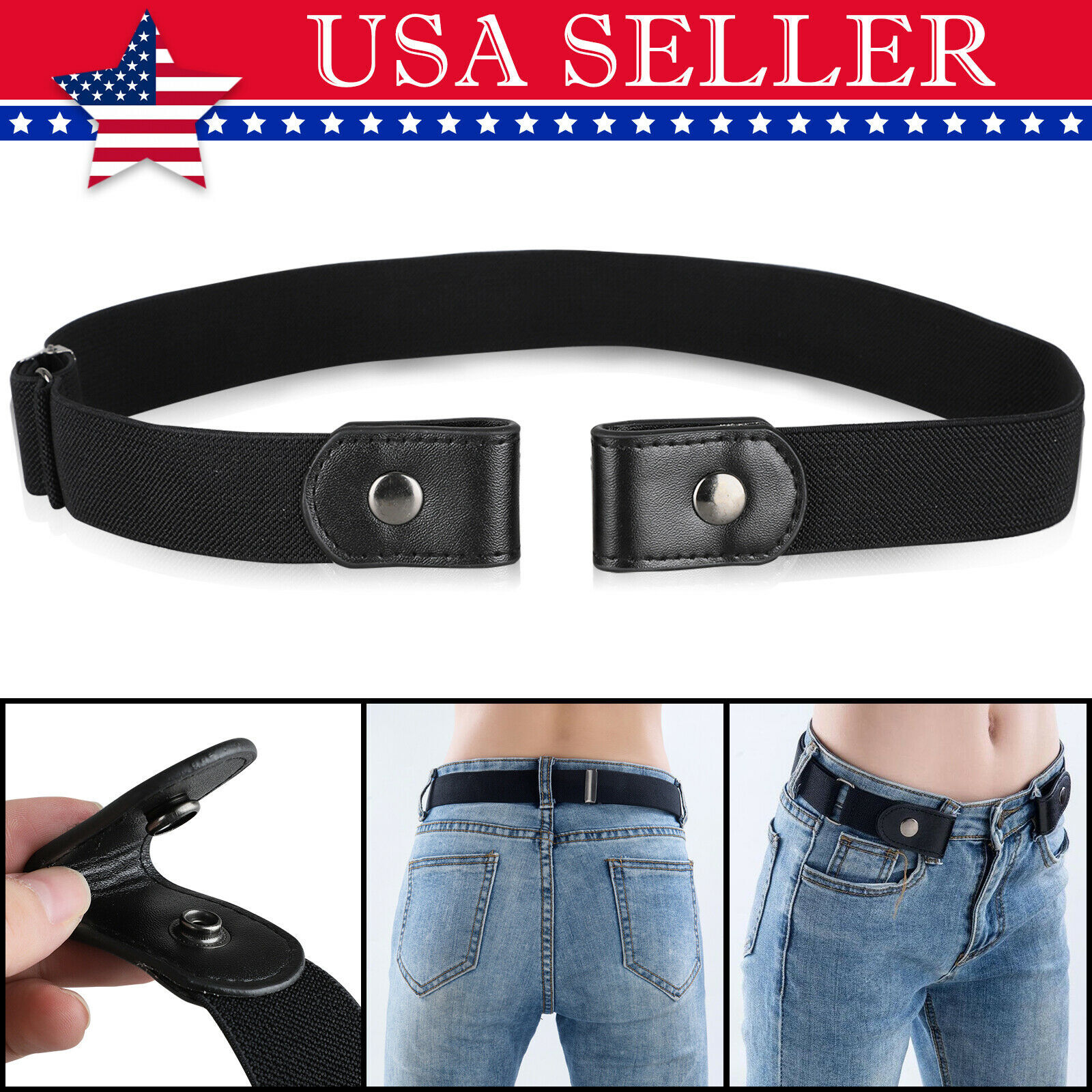 Invisible Belt Buckle Free Lazy Band Waist For Jeans Elastic Unisex Adjustable