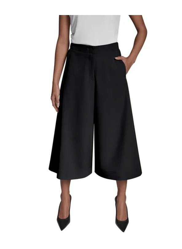 DKNY Womens Pants Black Gaucho Wide-Leg Pockets Elastic Waist Business Casual