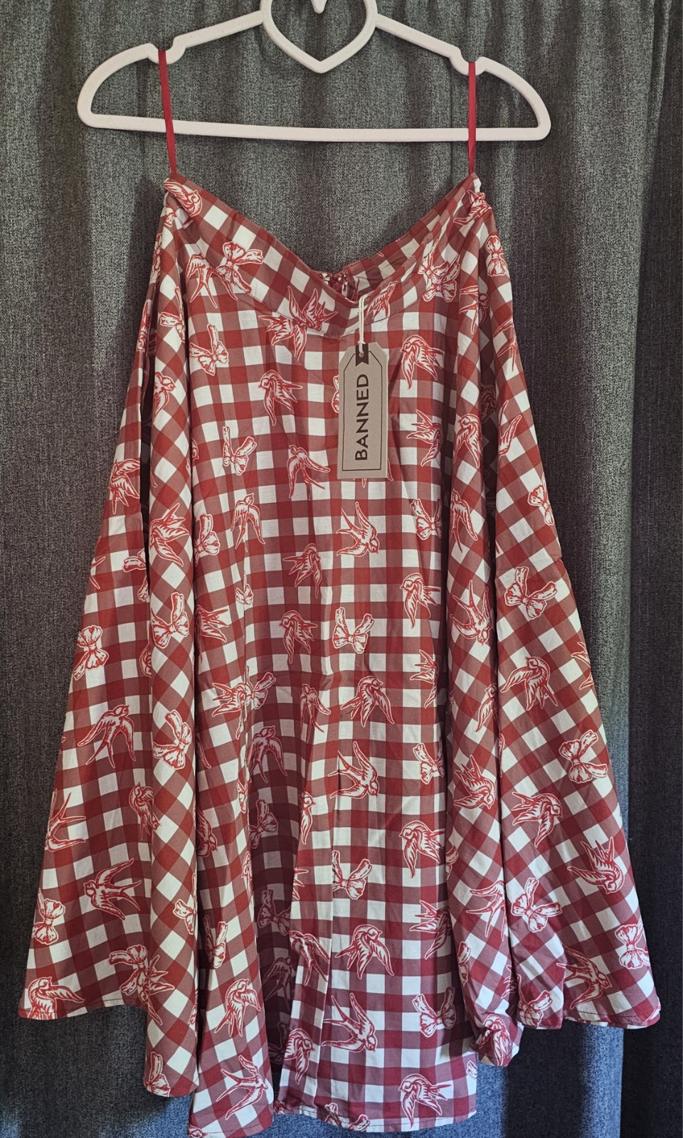 Banned Red Cary Check & Bow Swing Skirt. Pockets. Size M/12. BNWT