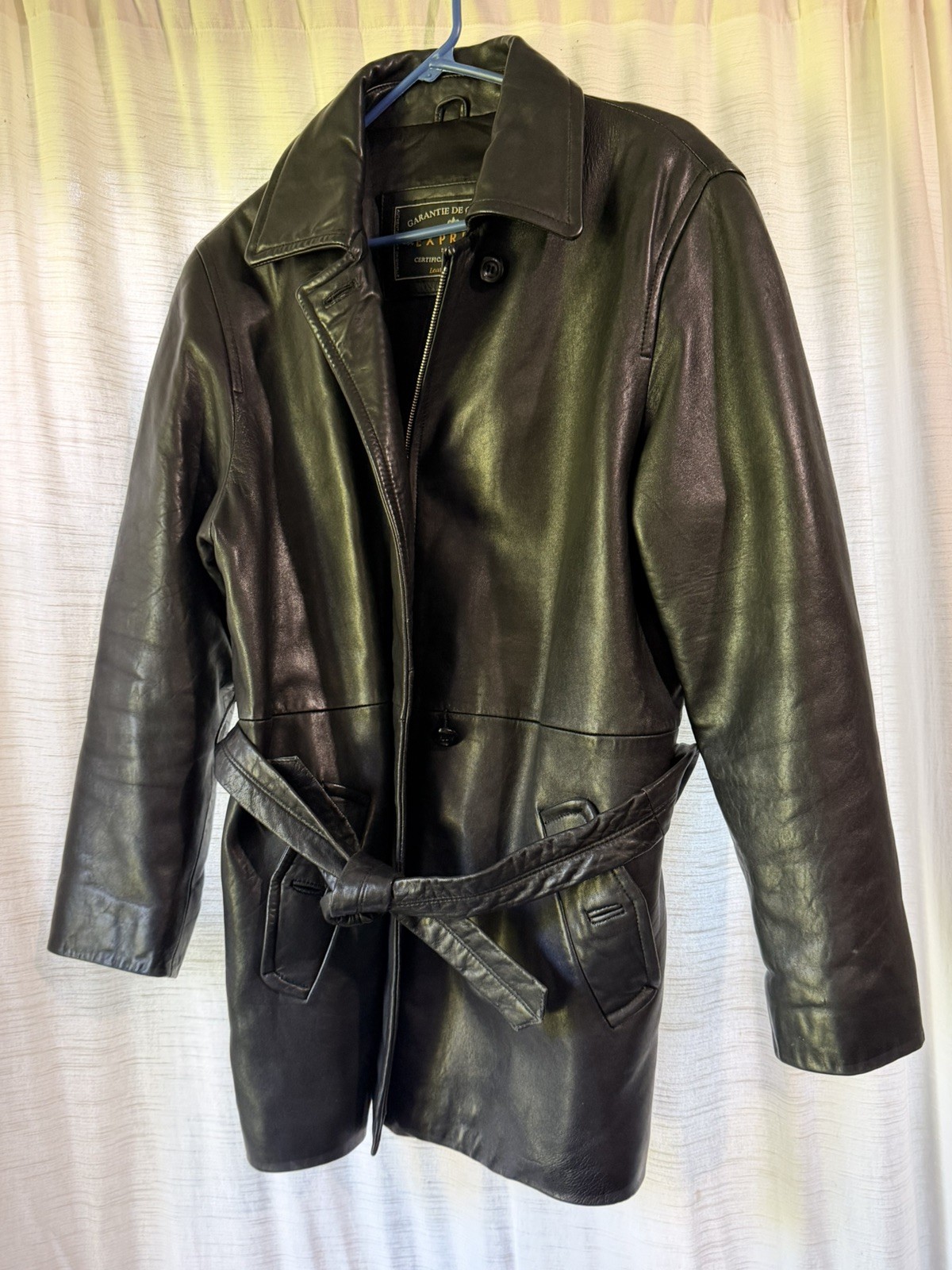 Vintage Express Black Leather Trench Coat Belted – MEDIUM – 1990s Goth Matrix