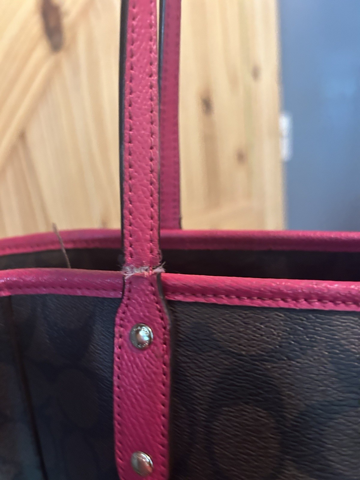 Coach Signature Ruby Tote Bag Brown Pink Zip Closure Silver Hardware Lined