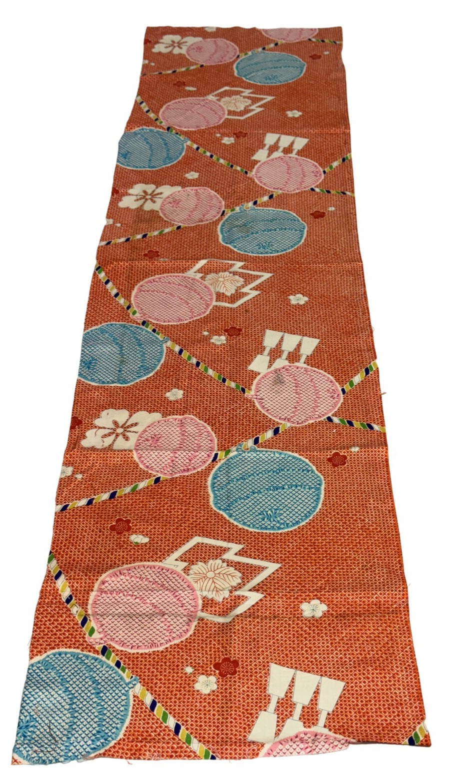 Japanese Vintage Kimono Fabric cloth Boro cotton red tradition Dirt 58.2×13.7in