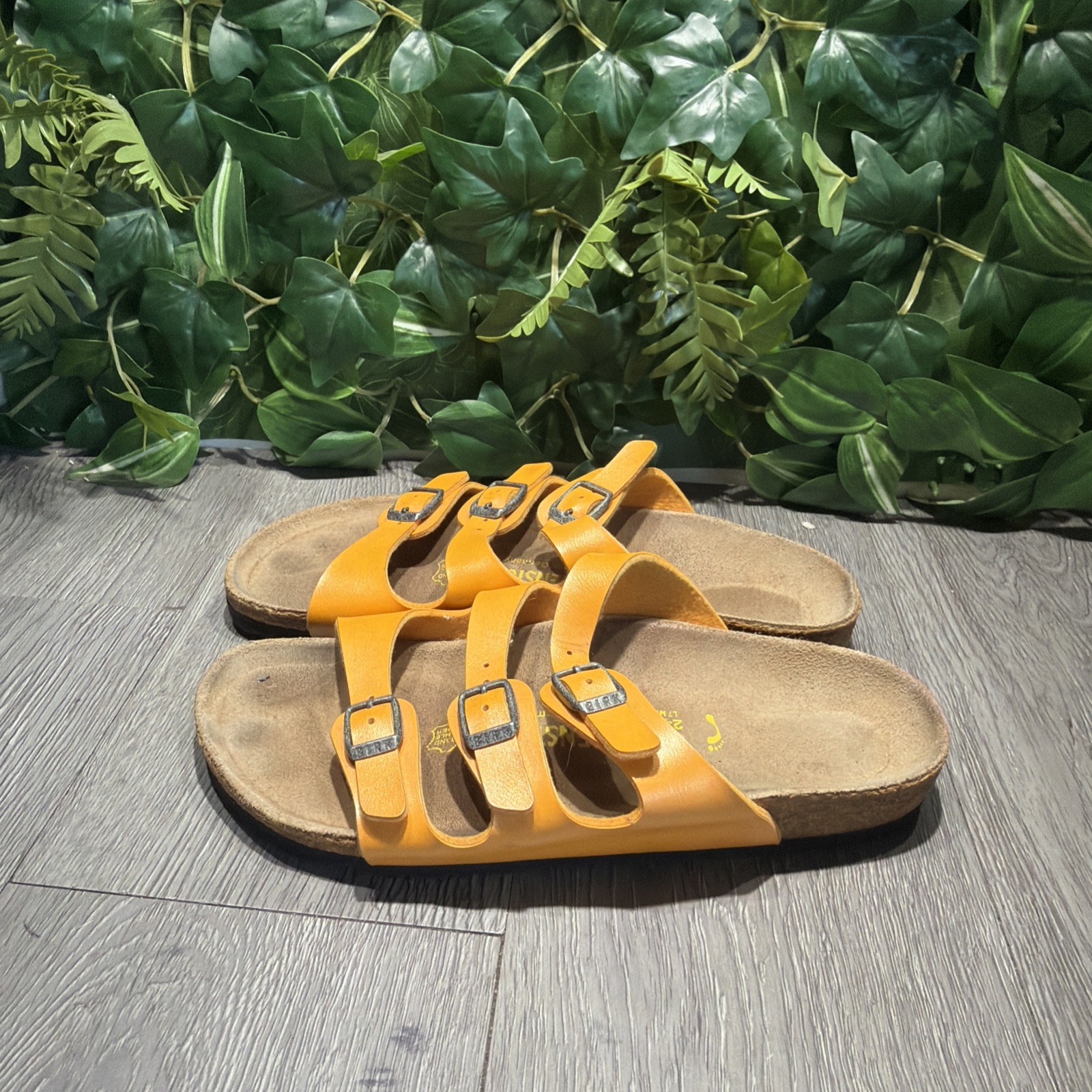 Birkenstock Florida Birko-Flor Orange 3 Strap Sandals Women 38 L7 Narrow