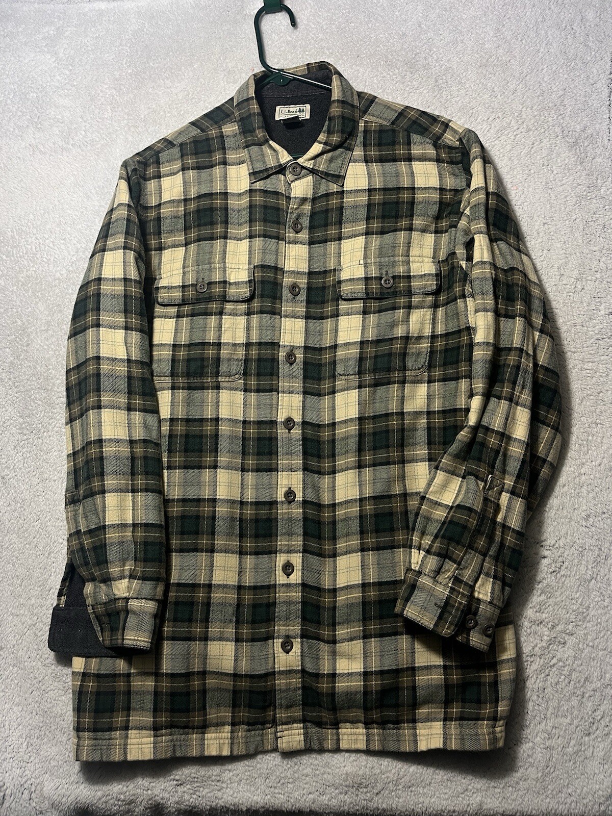 Vintage LL Bean Jacket Mens L Tall Plaid Flannel Shacket Fleece Lined Button Up.