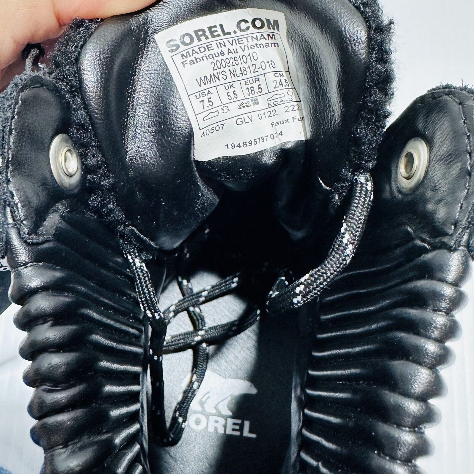 Sorel Brex Size 7.5 Ankle Boots Black Sea Salt Cozy Lace Waterproof NIB $210