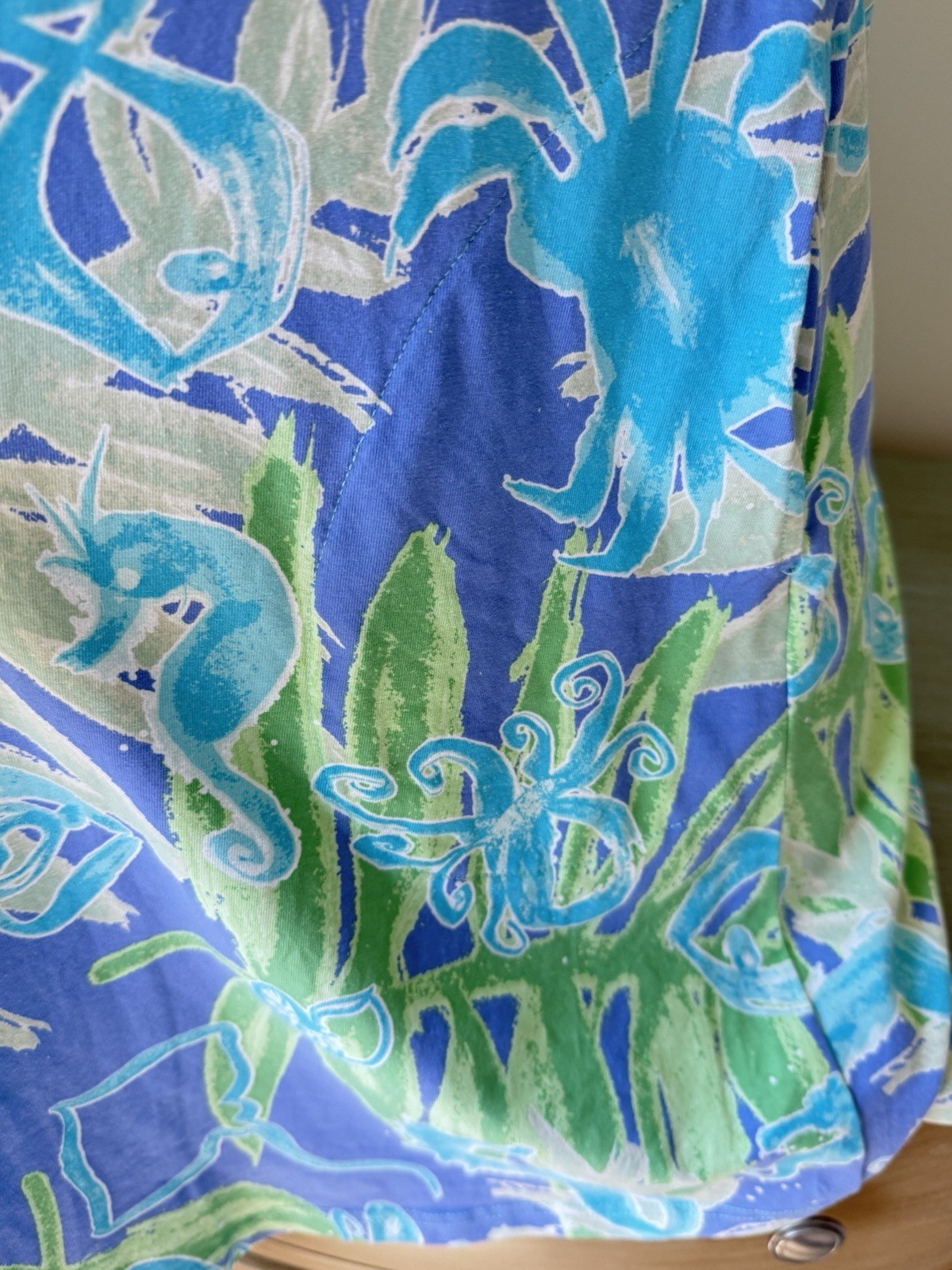 Ana Clare T Shirt Dress L under Sea Horse Fish Octopus Lavender Coastal Pockets