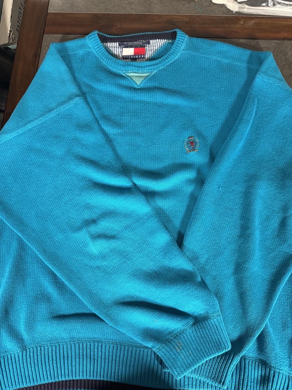 Vintage 90s Tommy Hilfiger Embroidered Logo Knit Sweater Sweatshirt Blue Sz XL