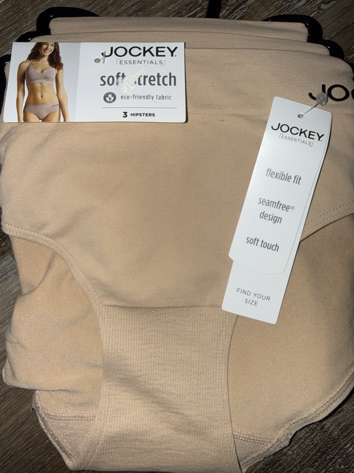 Jockey Essentials 3-Pair Womens Hipster Beige Underwear Panties Nylon Blend ~ L