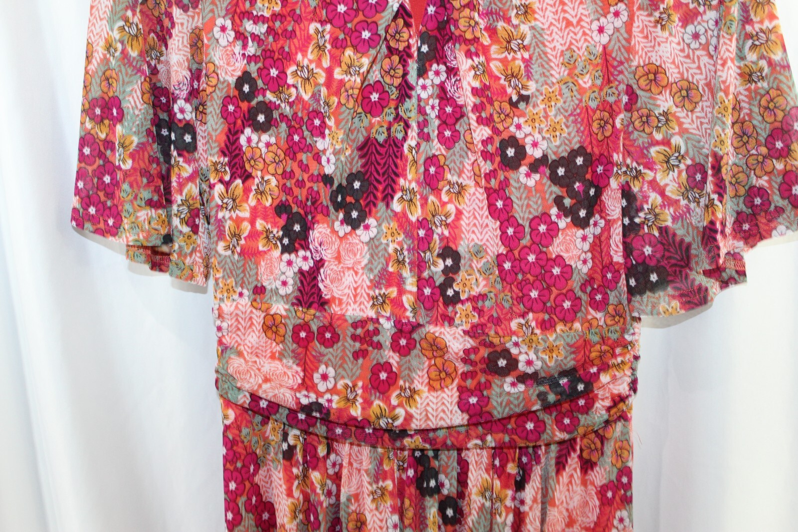 Jolie Moi Womens Multicolor Floral Short Sleeve Mesh Midi Dress 12