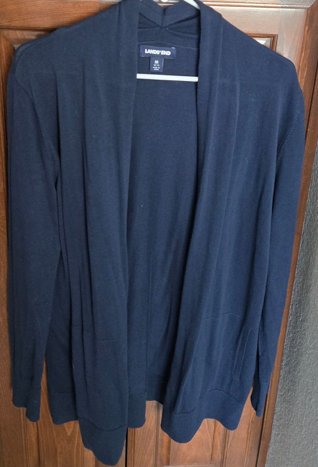 EUC – LANDS’ END 100% Cotton/Baumwolle Navy Medium (M) Open Cardigan Sweater