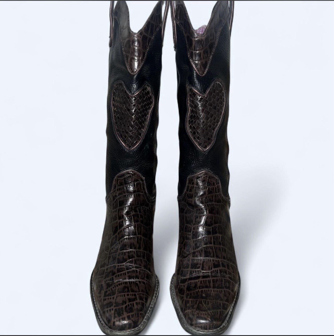 Brighton Toby Leather Cowboy Boots Women Black/Brown, Size 9.6