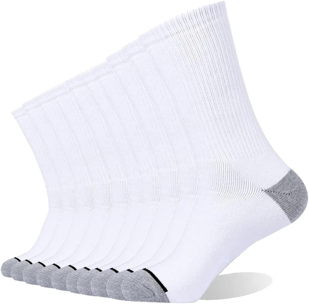 EnerWear 10P Pack Unisex Cotton Moisture Wicking Cushion Crew 10-13, White