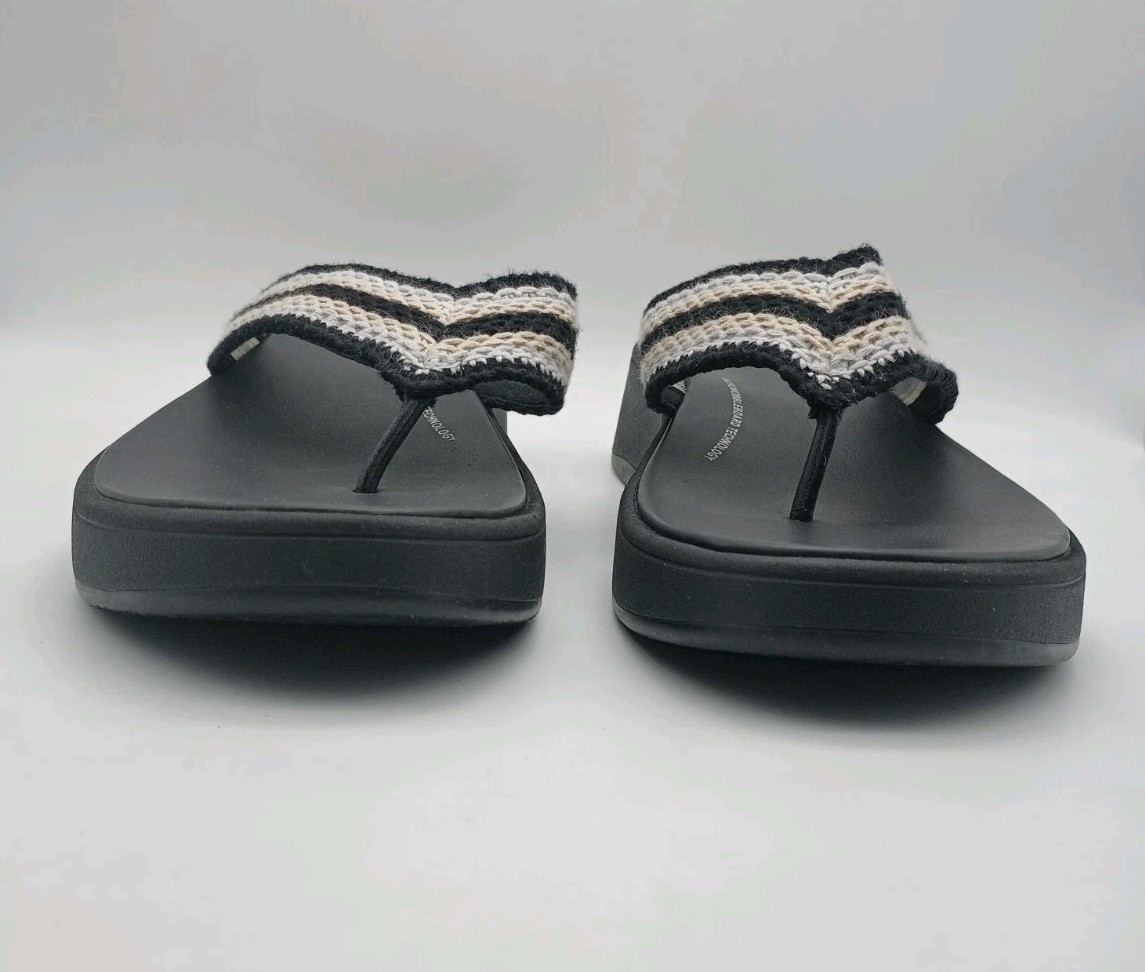 Fitflop F-Mode Womens Crochet Flatform Thong Flip Flop Sandals Shoes Sz 10 Black
