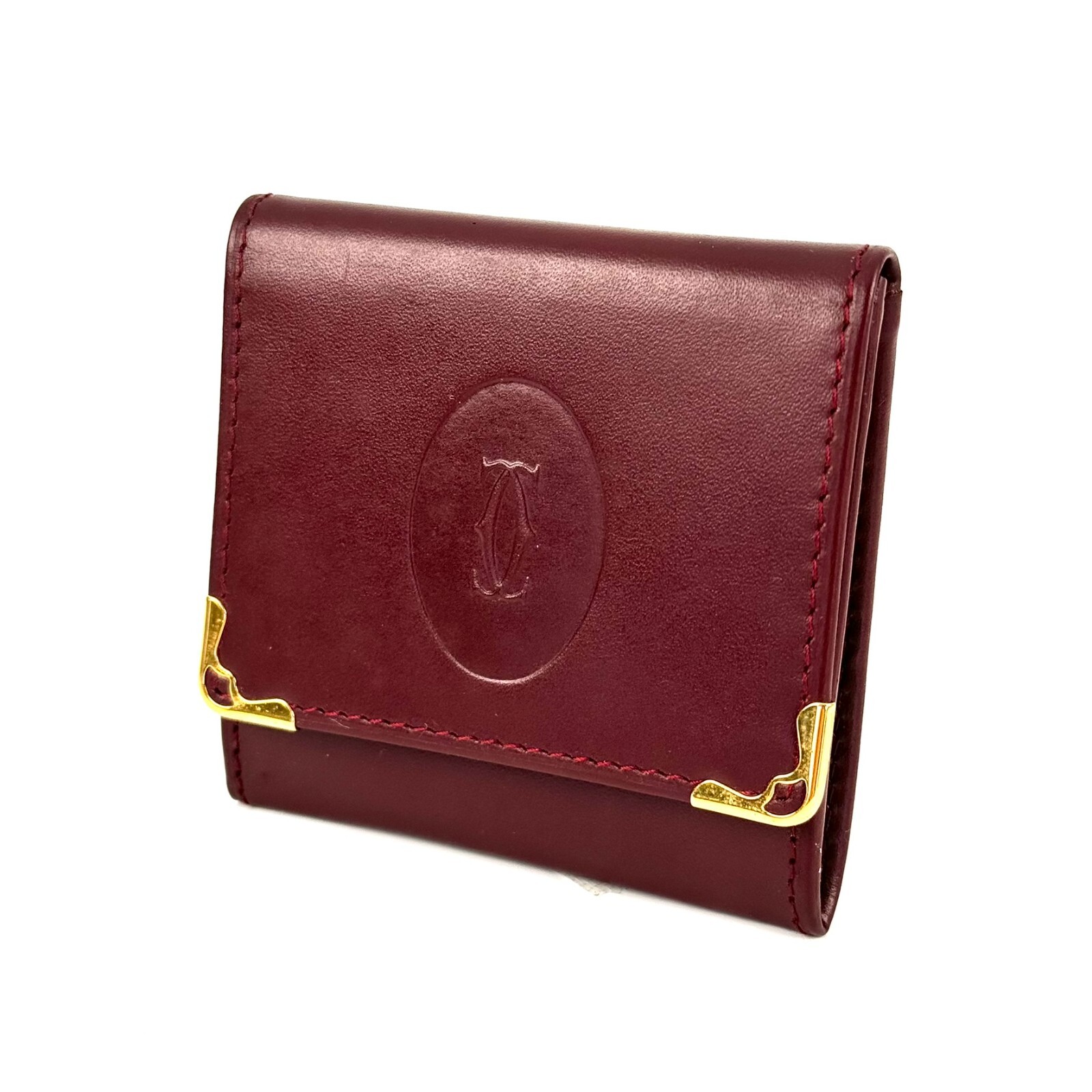 Must de Cartier Coin Case Purse Bordeaux Red Leather Authentic from Japan _0035