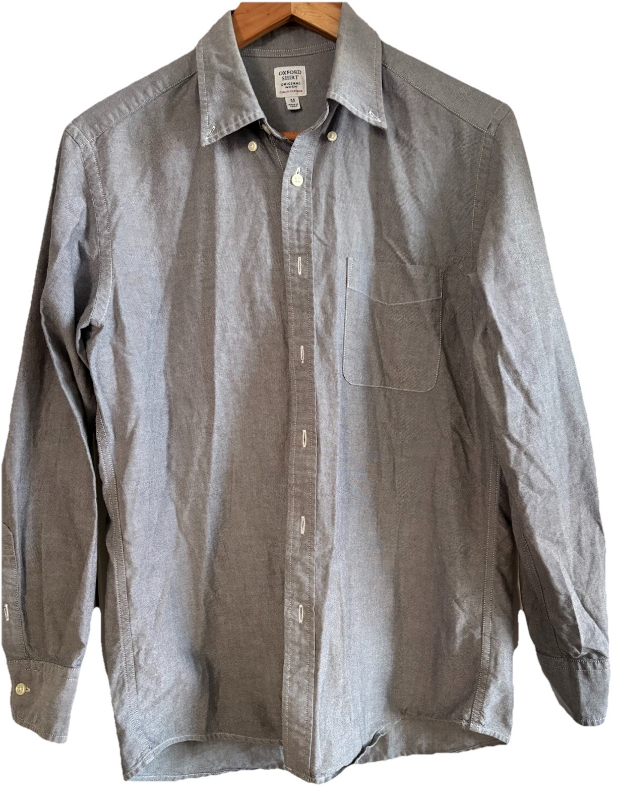 Authentic Oxford Mens Original Wash Long Sleeve Gray Button Down 100% Cotton XL
