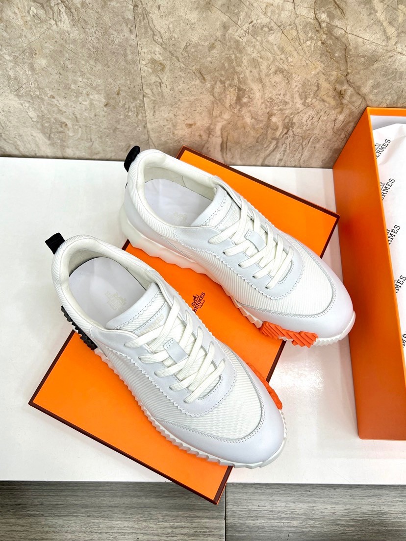 Hermes Bouncing Men White Leather Canvas H Logo Chunky Luxury Designer Sneakers