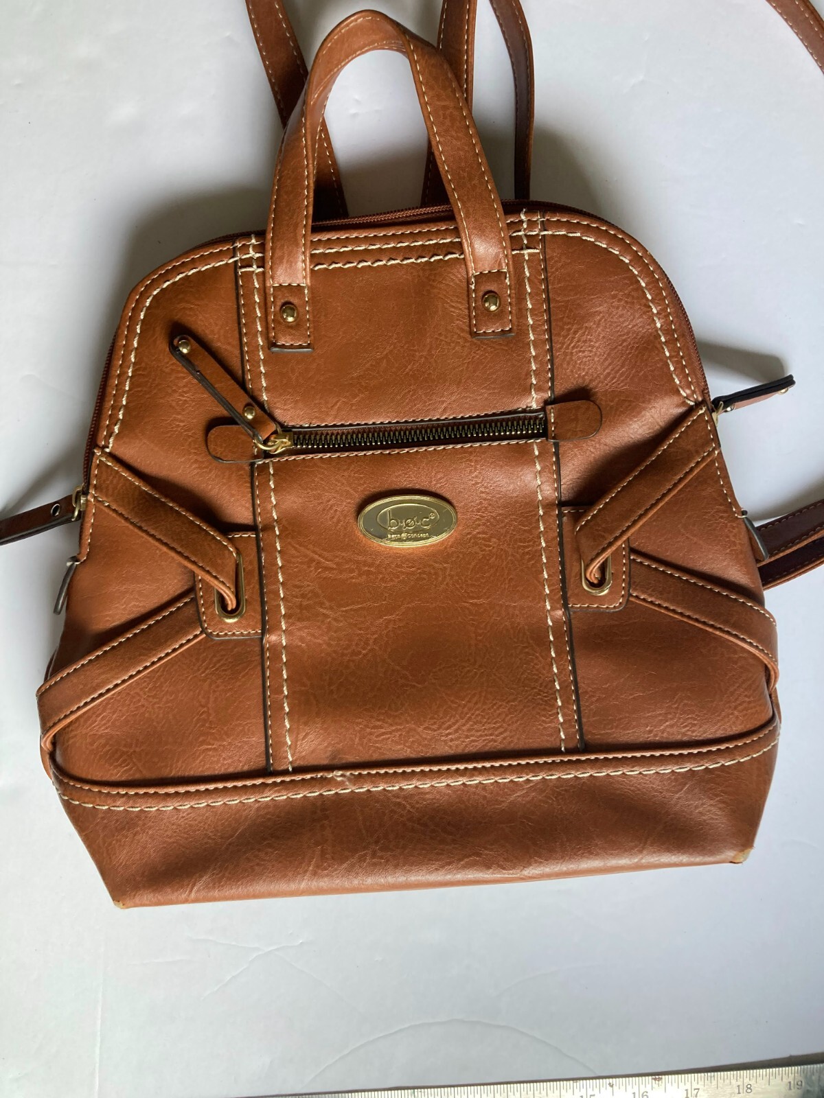 Boc Back Pack Brown Man Made Materials Accent Stiching 4 Pockets Zip Close