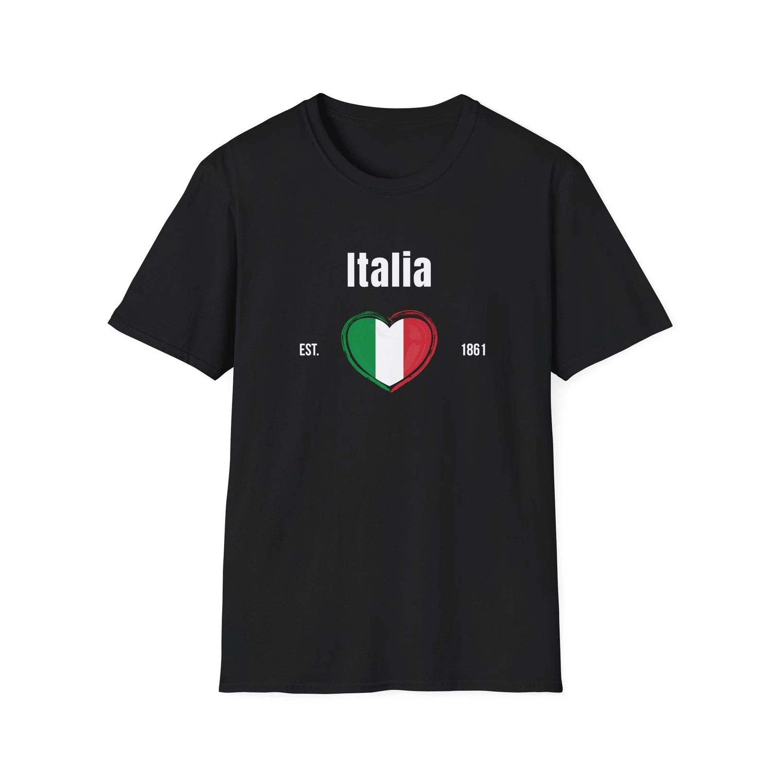 Italian Flag Heart Patriotic Italy Black T-shirt