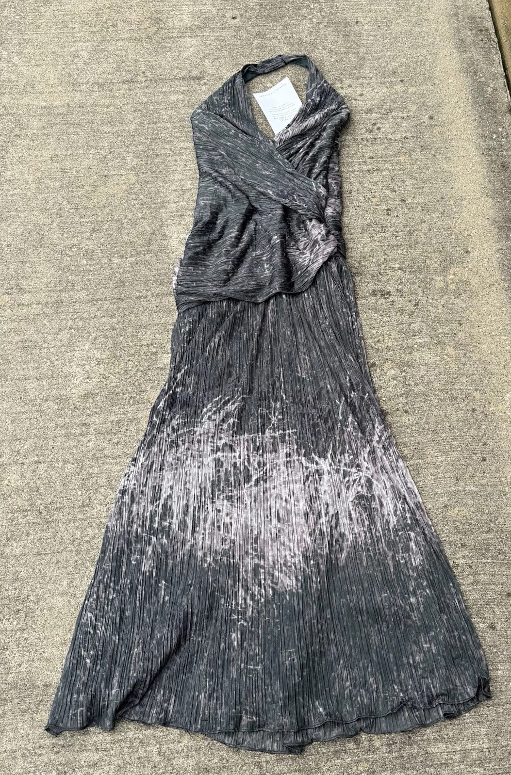 $745 Halston Women’s White Moss Green Gray Pleated Halter Midi Dress Size 12