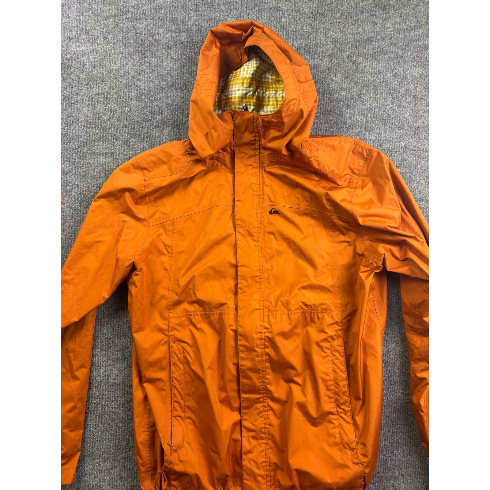 Quiksilver Mountain Division Jacket Mens Large Orange Ripstop Hooded Windbreaker