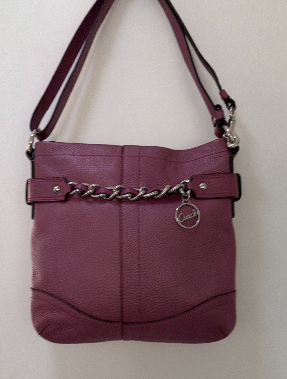 Coach F19722 North South Chain Convertible Shoulder HandBag Plum Pink Leather