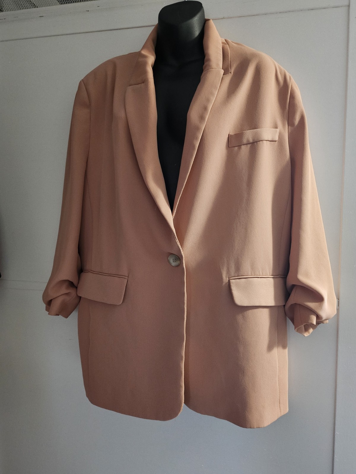 River Island salmon pink oversized blazer ruched sleeves Size 16 Women’s