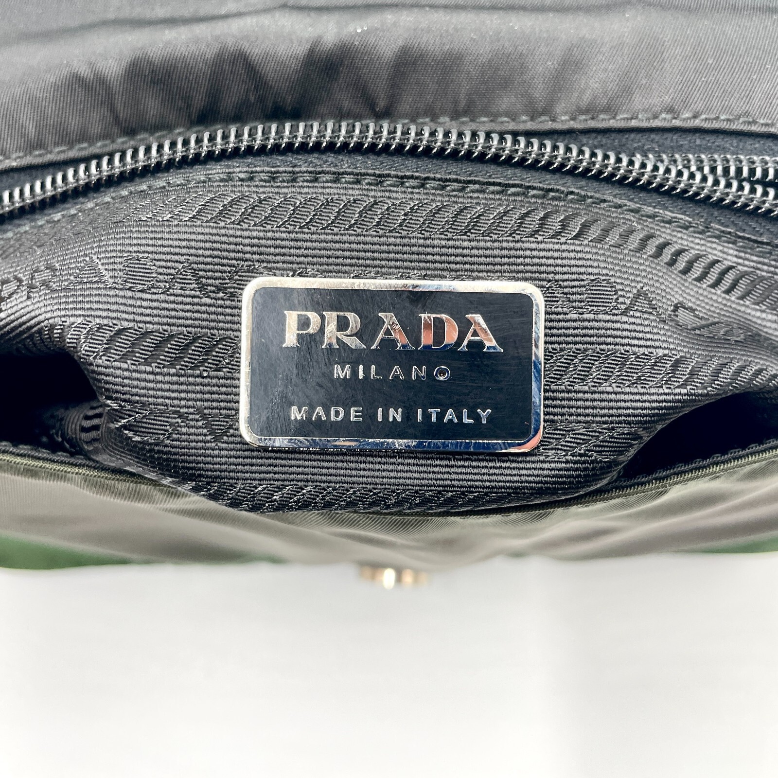PRADA Chain Shoulder Bag Nylon Plastic Leather Khaki Black 612